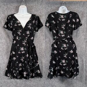 Abercrombie Fitch Wrap Dress Medium Ditsy Floral Ruffle Fairy Cottage Dark Twee